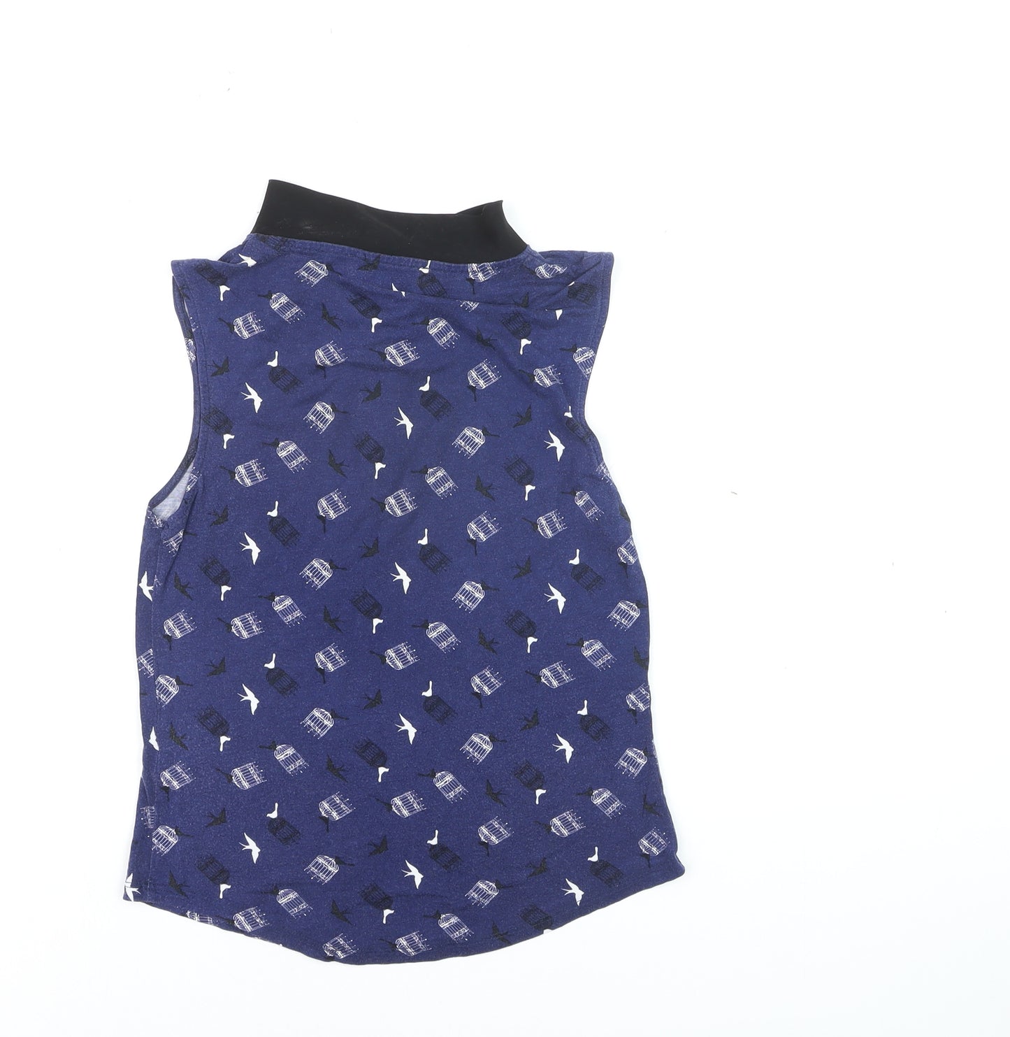 Oasis Women's Blue Bird Print Collared Sleeveless Blouse Size S