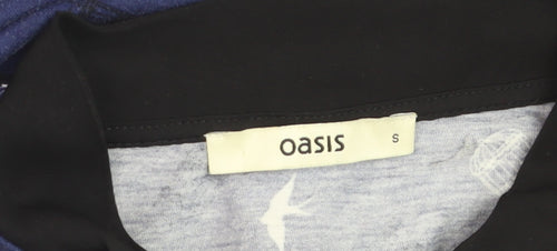 Oasis Women's Blue Bird Print Collared Sleeveless Blouse Size S