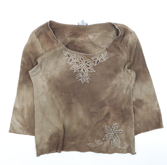 Marks and Spencer Per Una Brown Embroidered Tunic Blouse Women’s Size 16