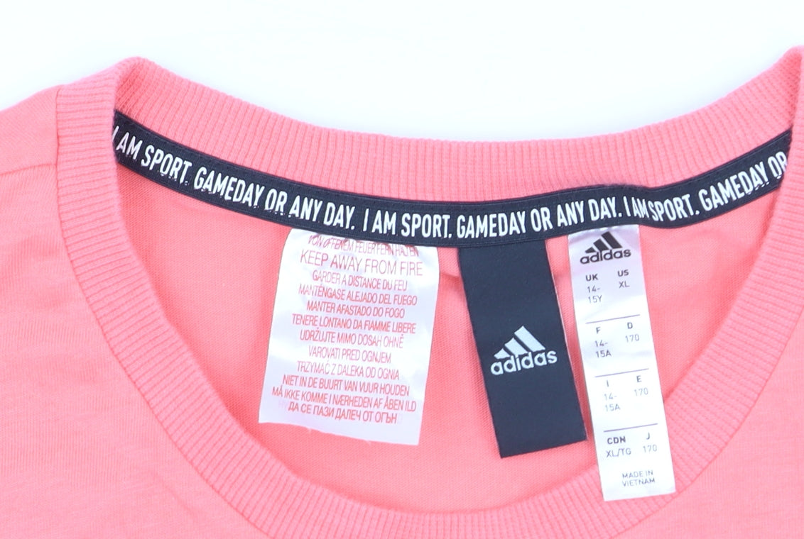 Adidas Teens Pink XL Basic Sports T-Shirt Lightweight Cotton