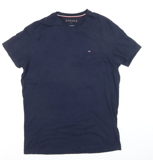 Tommy Hilfiger Men's Navy Blue Organic Cotton Crew Neck T-Shirt Size L