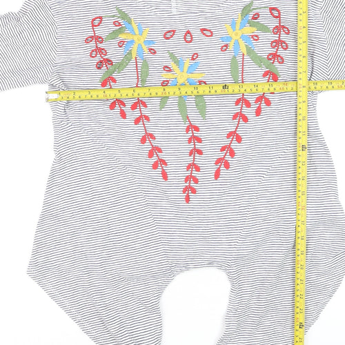 Red Herring Womens White Striped Floral Embroidered Long Sleeve Tunic Blouse Size 16