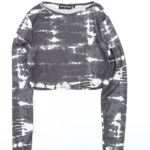 PrettyLittleThing Women’s Grey Tie-Dye Cropped Long Sleeve T-Shirt UK 8