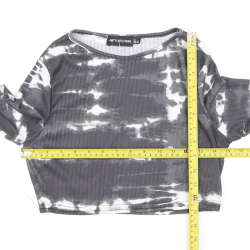 PrettyLittleThing Women’s Grey Tie-Dye Cropped Long Sleeve T-Shirt UK 8
