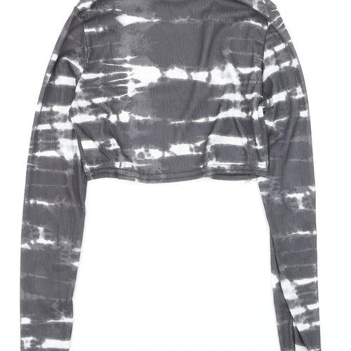 PrettyLittleThing Women’s Grey Tie-Dye Cropped Long Sleeve T-Shirt UK 8