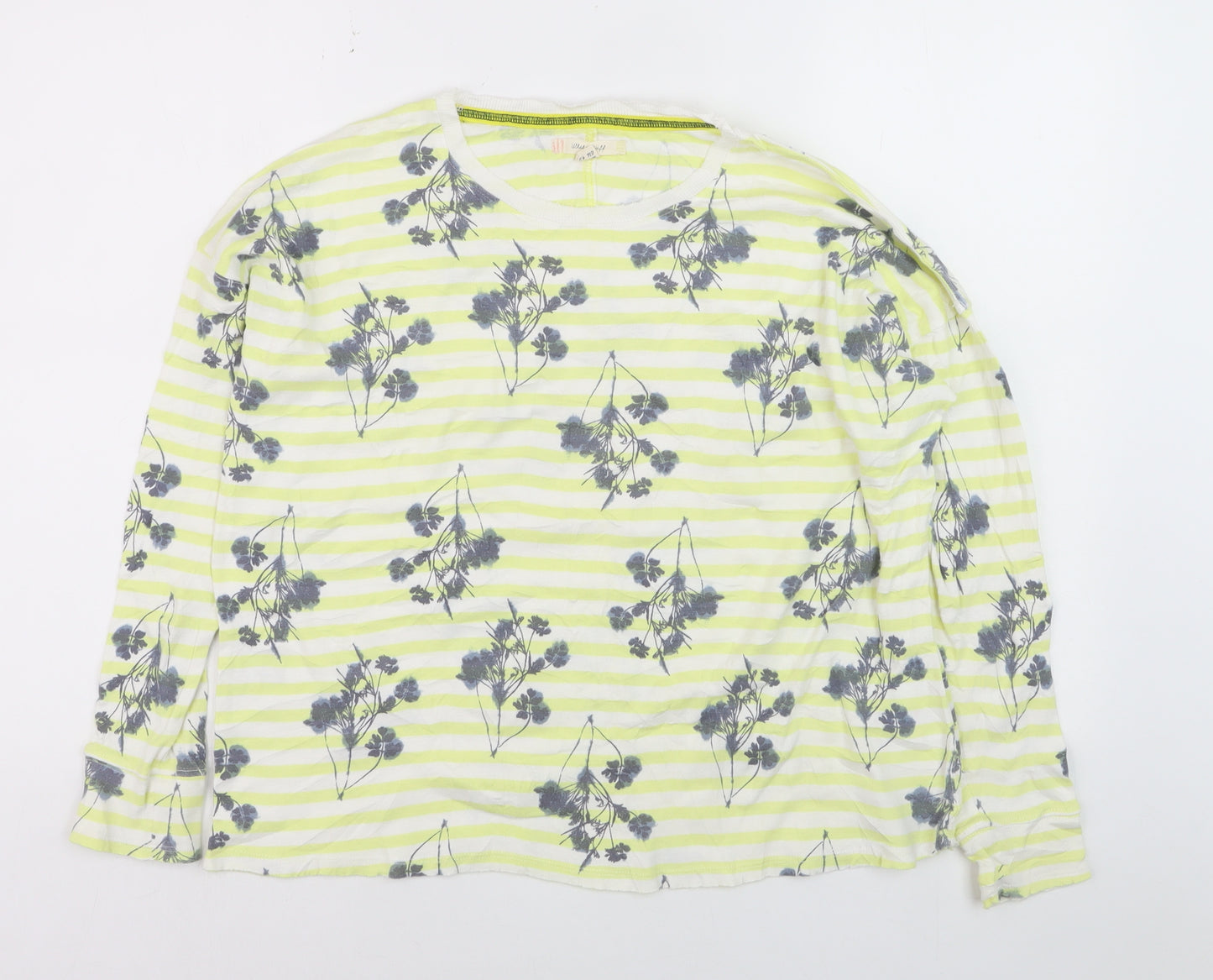 White Stuff Womens Multicoloured Floral Stripe Cotton Long Sleeve T-Shirt Size 14