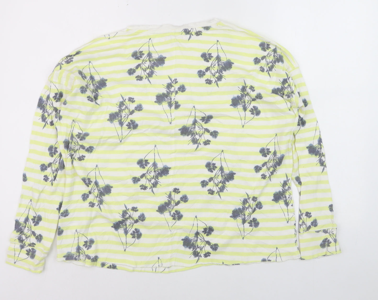 White Stuff Womens Multicoloured Floral Stripe Cotton Long Sleeve T-Shirt Size 14