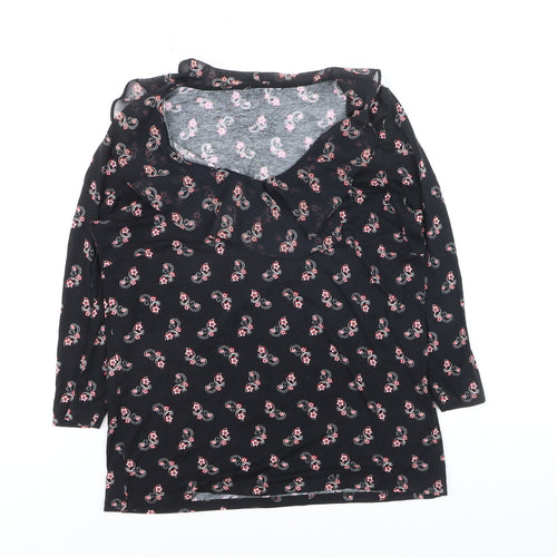 M&Co Women’s Black Paisley Jersey Top Size 12 3/4 Sleeve Scoop Neck