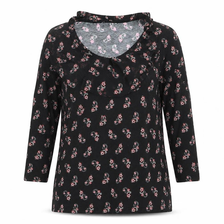M&Co Women’s Black Paisley Jersey Top Size 12 3/4 Sleeve Scoop Neck