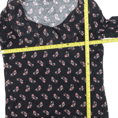 M&Co Women’s Black Paisley Jersey Top Size 12 3/4 Sleeve Scoop Neck