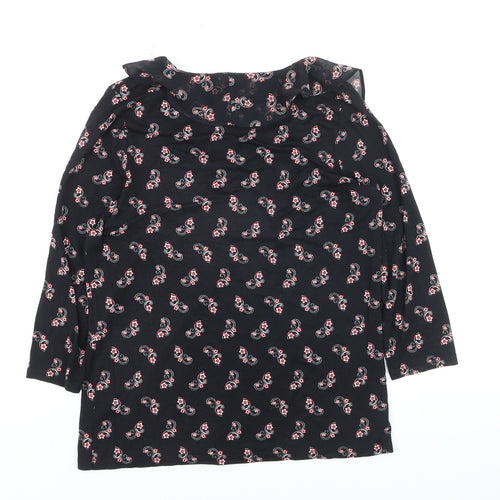 M&Co Women’s Black Paisley Jersey Top Size 12 3/4 Sleeve Scoop Neck