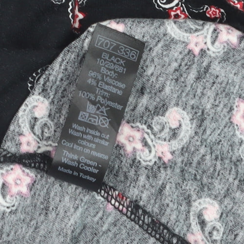 M&Co Women’s Black Paisley Jersey Top Size 12 3/4 Sleeve Scoop Neck