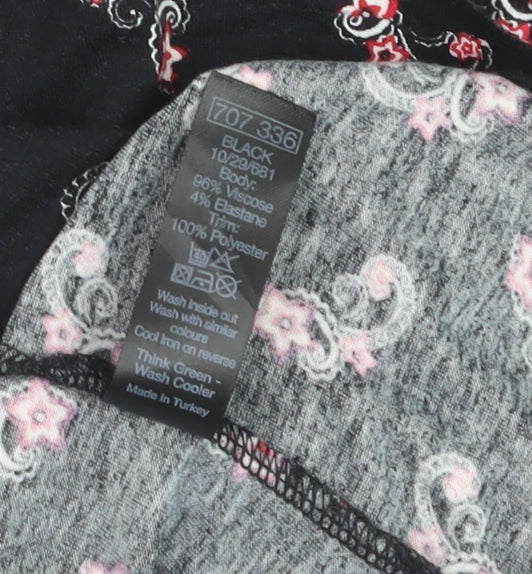 M&Co Women’s Black Paisley Jersey Top Size 12 3/4 Sleeve Scoop Neck