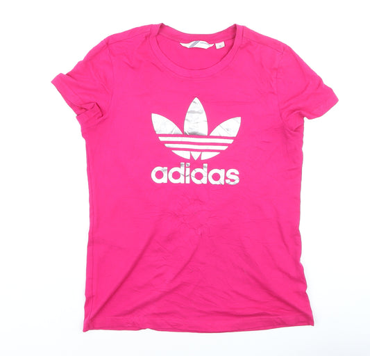 Adidas Womens Pink Cotton Short Sleeve Logo T-Shirt Size 12