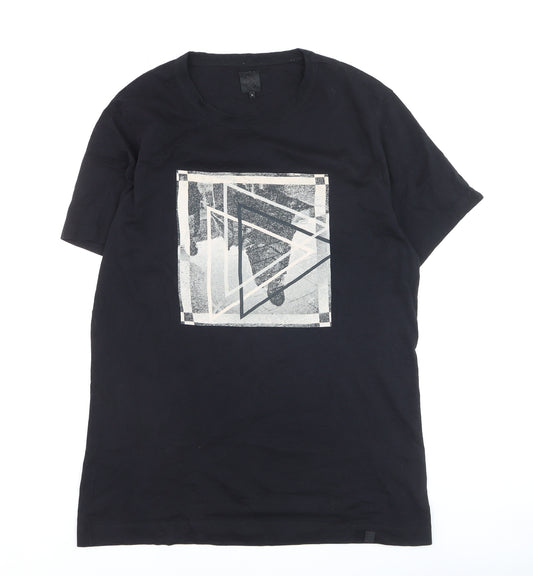 Pretty Green Men's Black Graphic Print Cotton T-Shirt Size L