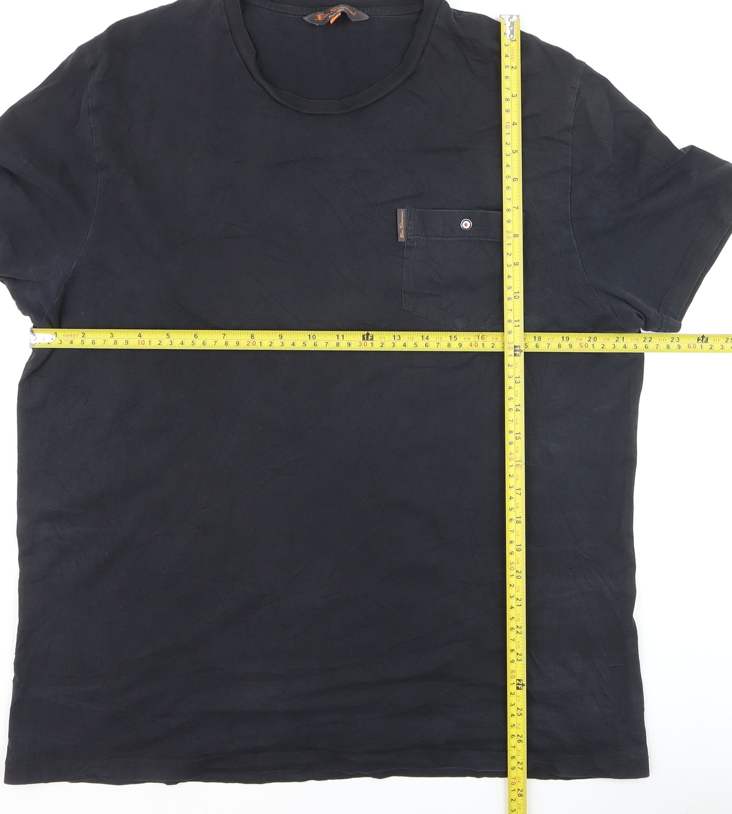 Ben Sherman Men's Black Cotton Crew Neck XL Pocket T-Shirt