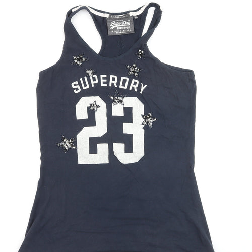 Superdry Women Navy Tank Top Embellished Racerback XL Cotton