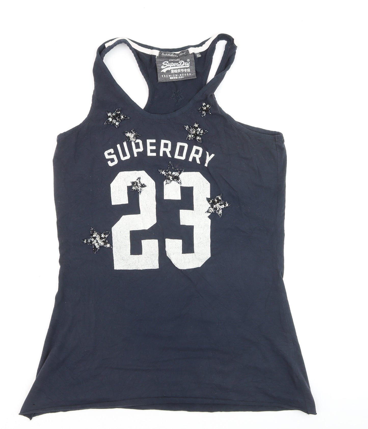 Superdry Women Navy Tank Top Embellished Racerback XL Cotton