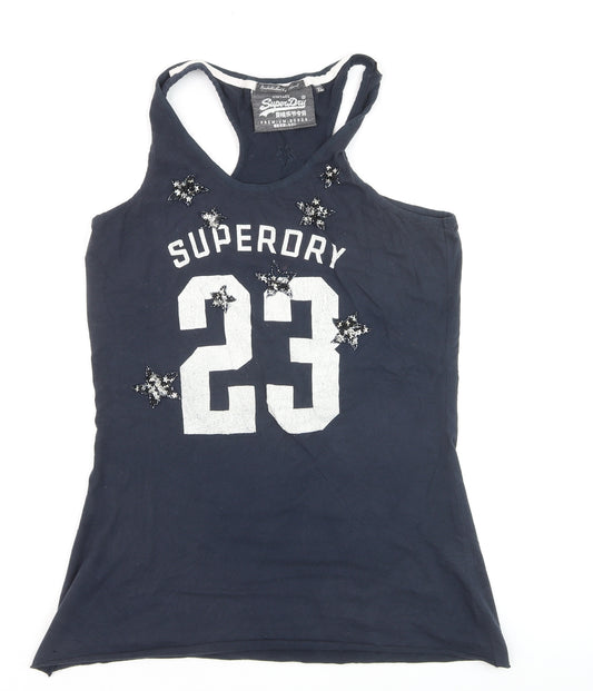 Superdry Women Navy Tank Top Embellished Racerback XL Cotton