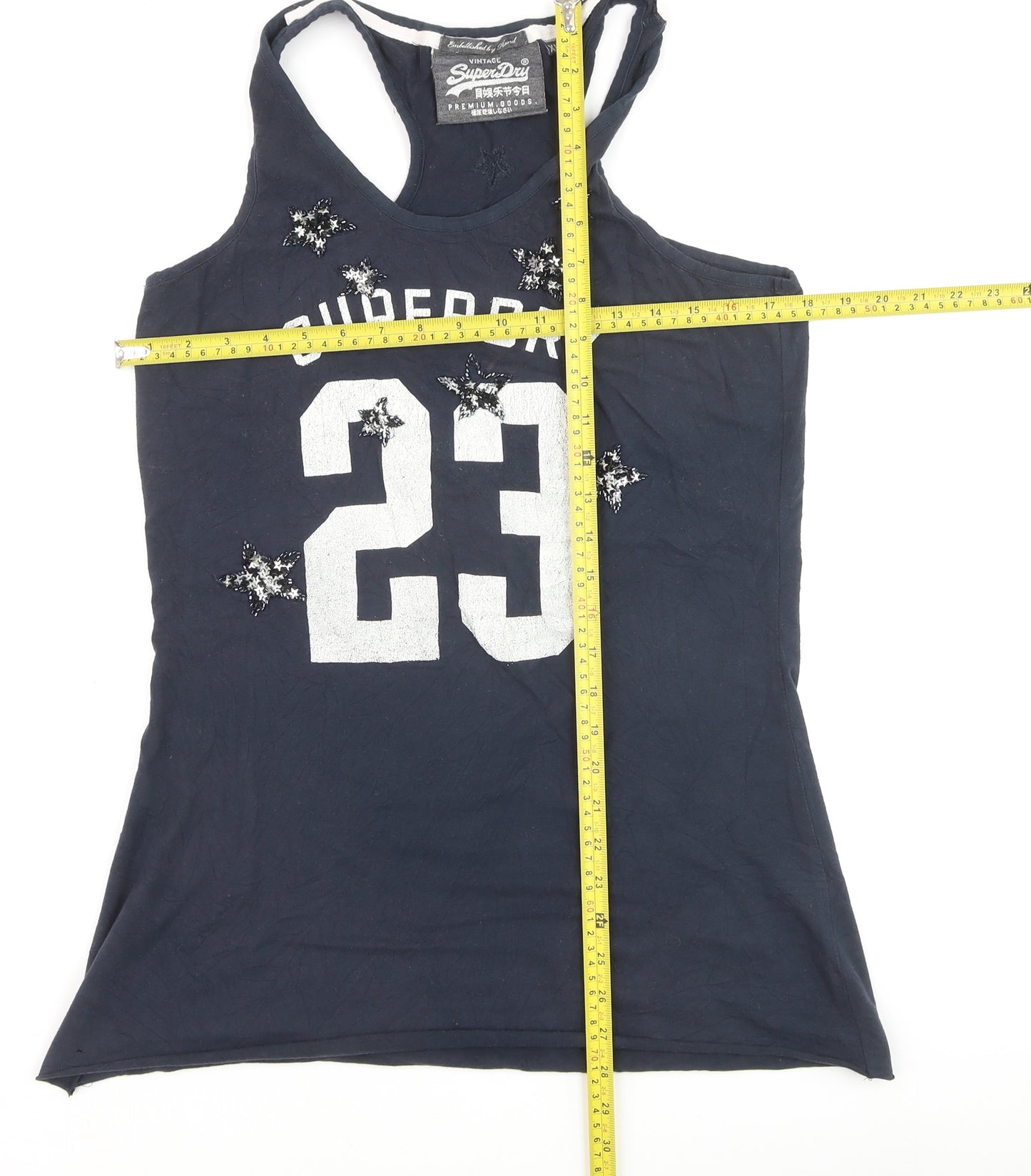 Superdry Women Navy Tank Top Embellished Racerback XL Cotton
