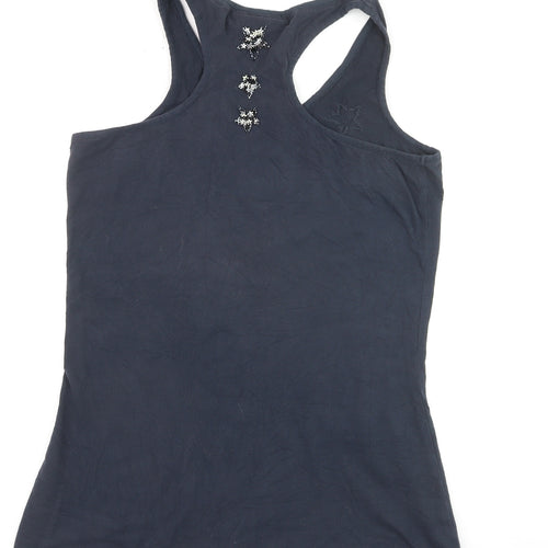 Superdry Women Navy Tank Top Embellished Racerback XL Cotton