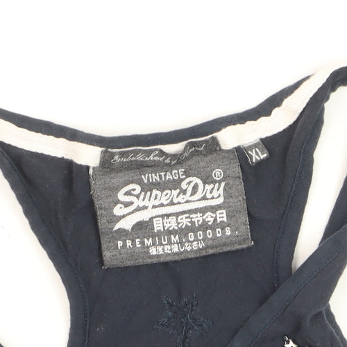 Superdry Women Navy Tank Top Embellished Racerback XL Cotton