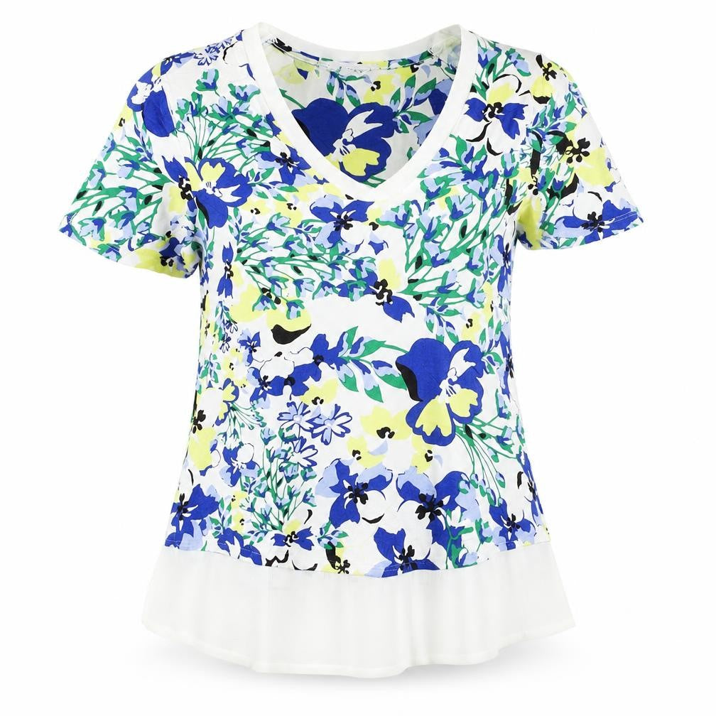 Marks and Spencer Women's Multicoloured Floral V-Neck Short Sleeve Tunic Top Size 8