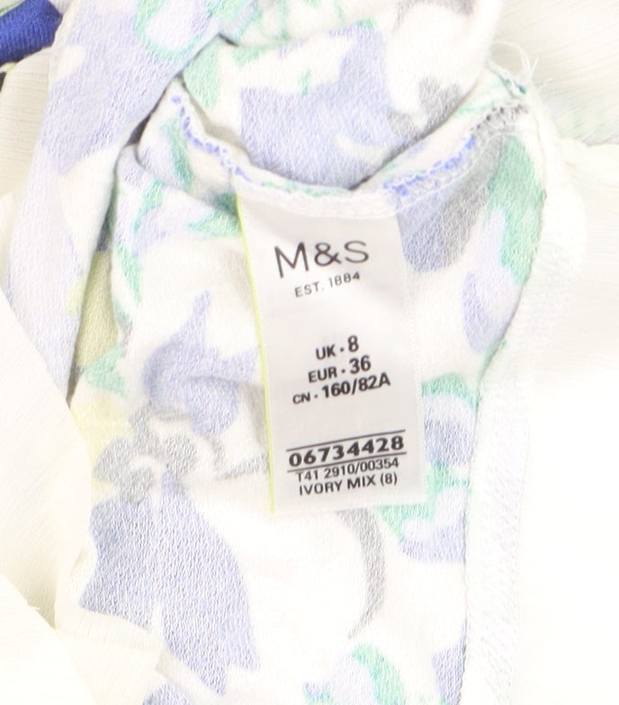Marks and Spencer Women's Multicoloured Floral V-Neck Short Sleeve Tunic Top Size 8