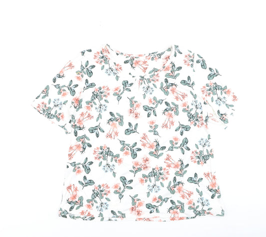 Marks and Spencer Womens Ivory Floral Viscose T-Shirt Size 14