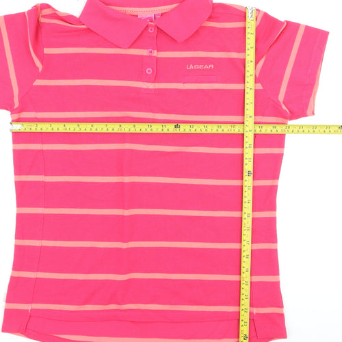 LA Gear Womens Pink Striped Polo Shirt Size 16 Short Sleeve