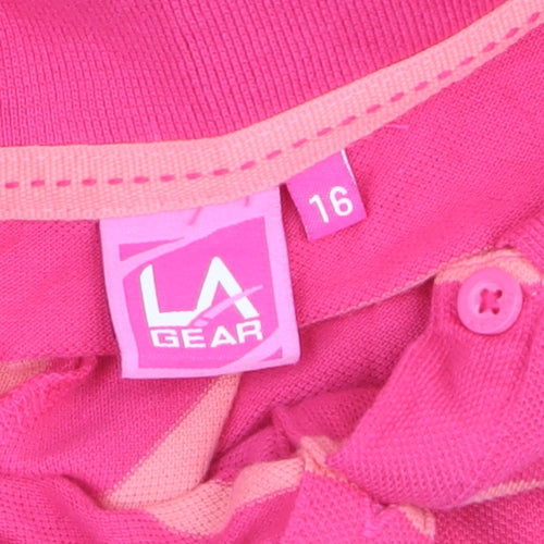 LA Gear Womens Pink Striped Polo Shirt Size 16 Short Sleeve