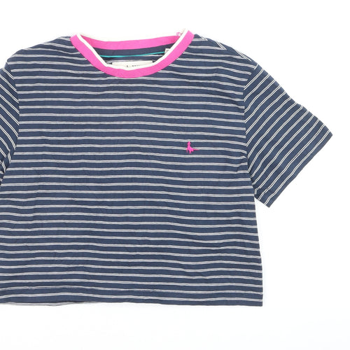 Jack Wills Women's Blue Striped Cropped Cotton T-Shirt UK 12