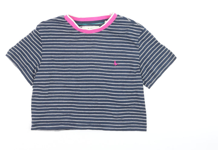 Jack Wills Women's Blue Striped Cropped Cotton T-Shirt UK 12