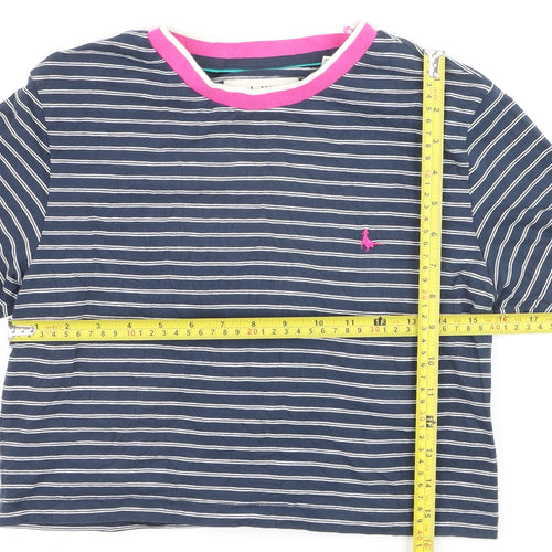 Jack Wills Women's Blue Striped Cropped Cotton T-Shirt UK 12