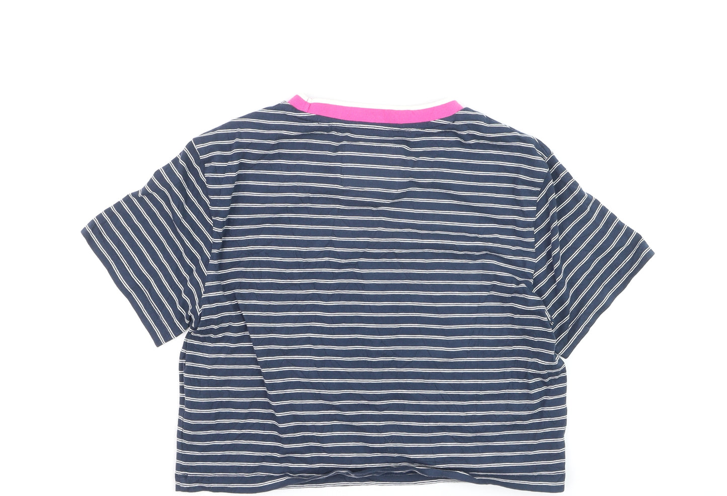 Jack Wills Women's Blue Striped Cropped Cotton T-Shirt UK 12
