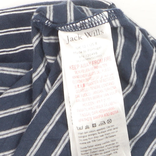 Jack Wills Women's Blue Striped Cropped Cotton T-Shirt UK 12