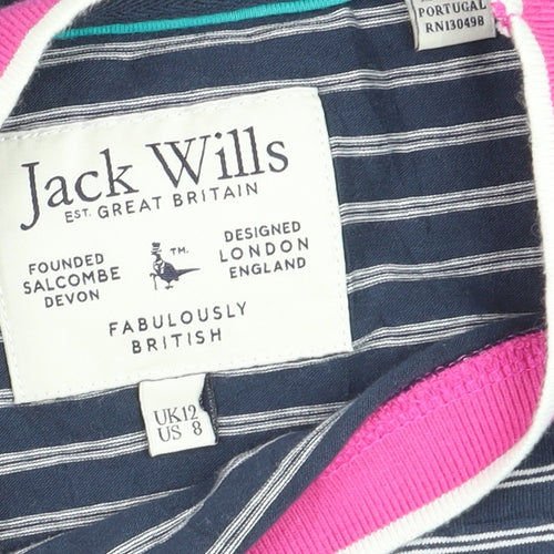 Jack Wills Women's Blue Striped Cropped Cotton T-Shirt UK 12