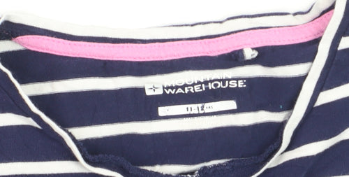 Mountain Warehouse Girls Navy Striped Long Sleeve T-Shirt 11-12 Years Cotton