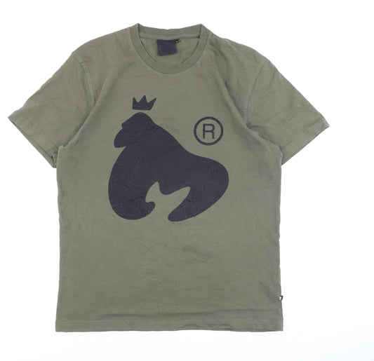 Money Men’s Khaki Green Gorilla Logo T-Shirt Size L Cotton Crew Neck