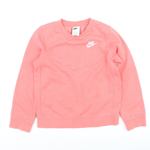 Nike Girls Pink Pullover Fleece Sweatshirt Size 8-9 Years Crew Neck Logo