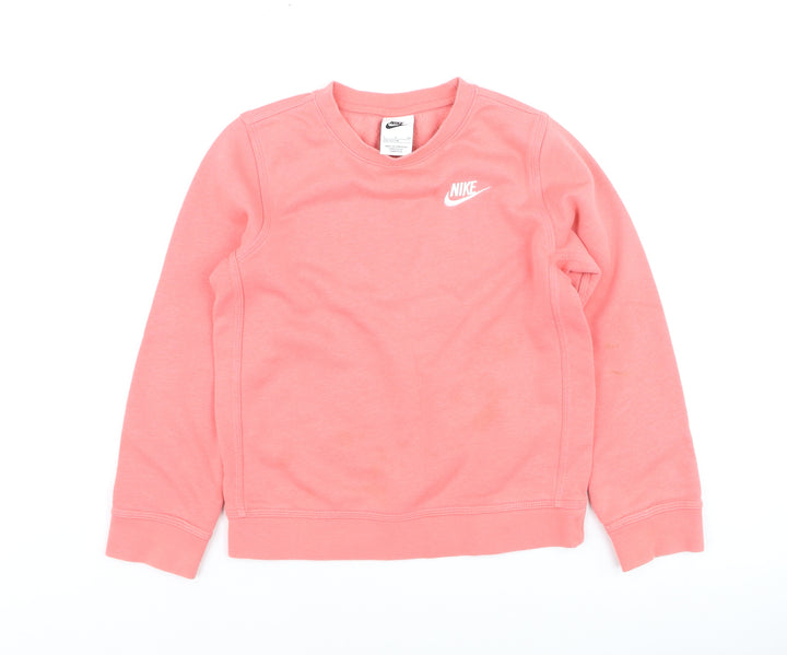 Nike Girls Pink Pullover Fleece Sweatshirt Size 8-9 Years Crew Neck Logo