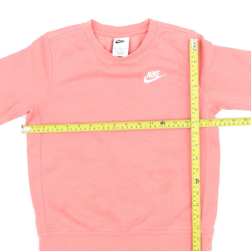 Nike Girls Pink Pullover Fleece Sweatshirt Size 8-9 Years Crew Neck Logo