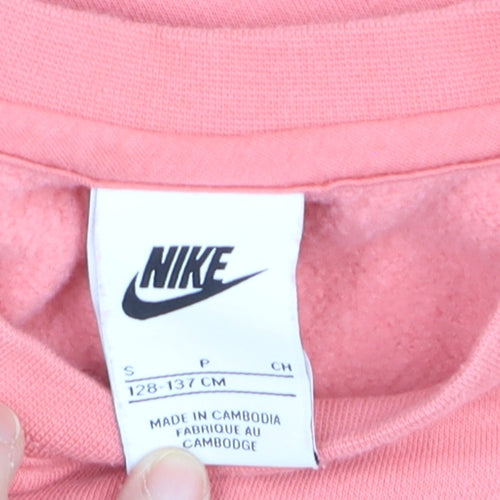 Nike Girls Pink Pullover Fleece Sweatshirt Size 8-9 Years Crew Neck Logo