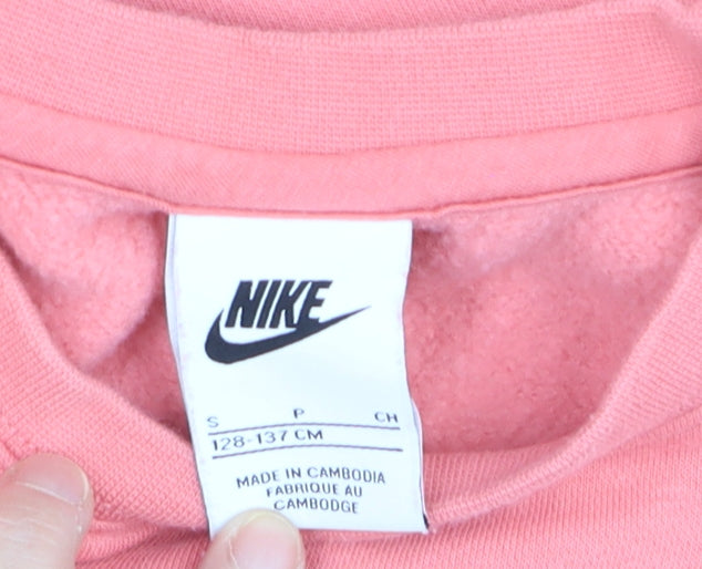 Nike Girls Pink Pullover Fleece Sweatshirt Size 8-9 Years Crew Neck Logo