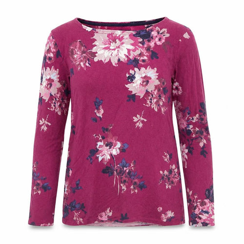 Joules Women's Pink Floral Long Sleeve Cotton Jersey T-Shirt UK 12