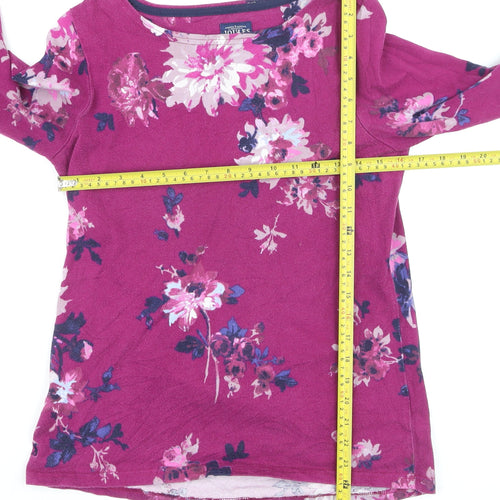 Joules Women's Pink Floral Long Sleeve Cotton Jersey T-Shirt UK 12