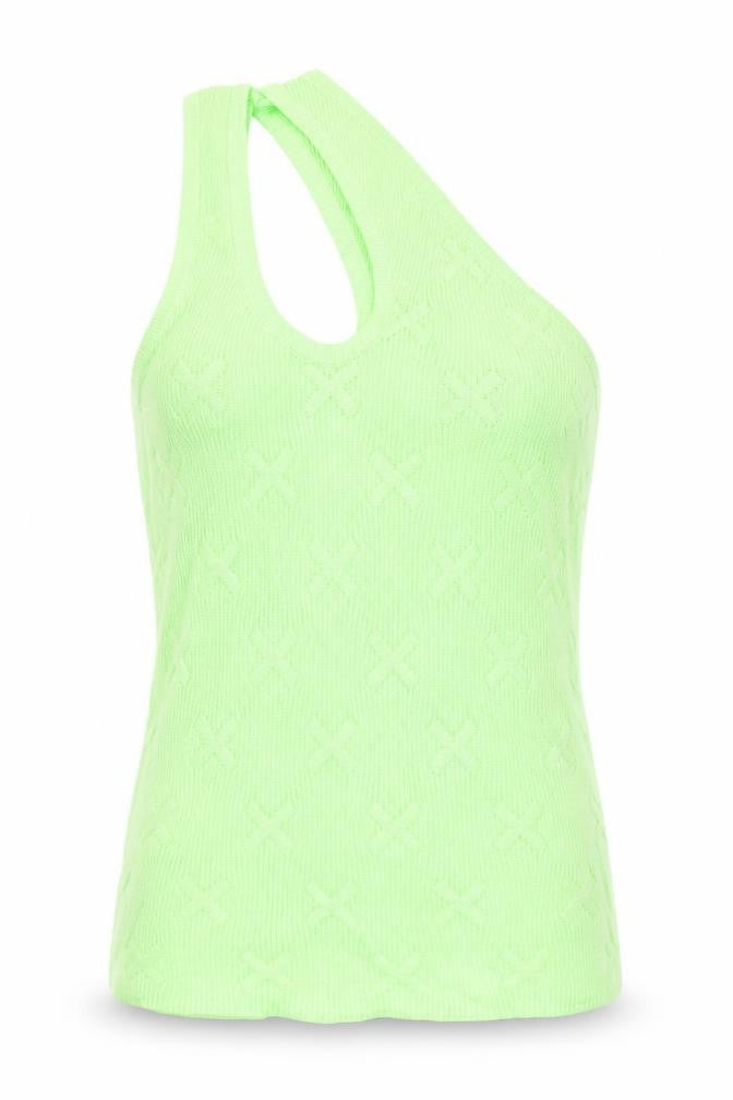 Front view of Collusion Women's Green One Shoulder Camisole Tank Top, size 10