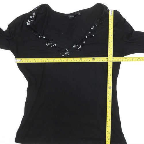 Marks and Spencer Per Una Black Beaded V-Neck Long Sleeve Tunic Blouse Size 10