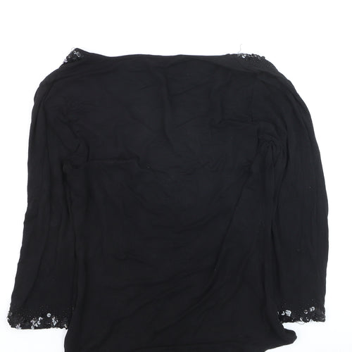 Marks and Spencer Per Una Black Beaded V-Neck Long Sleeve Tunic Blouse Size 10