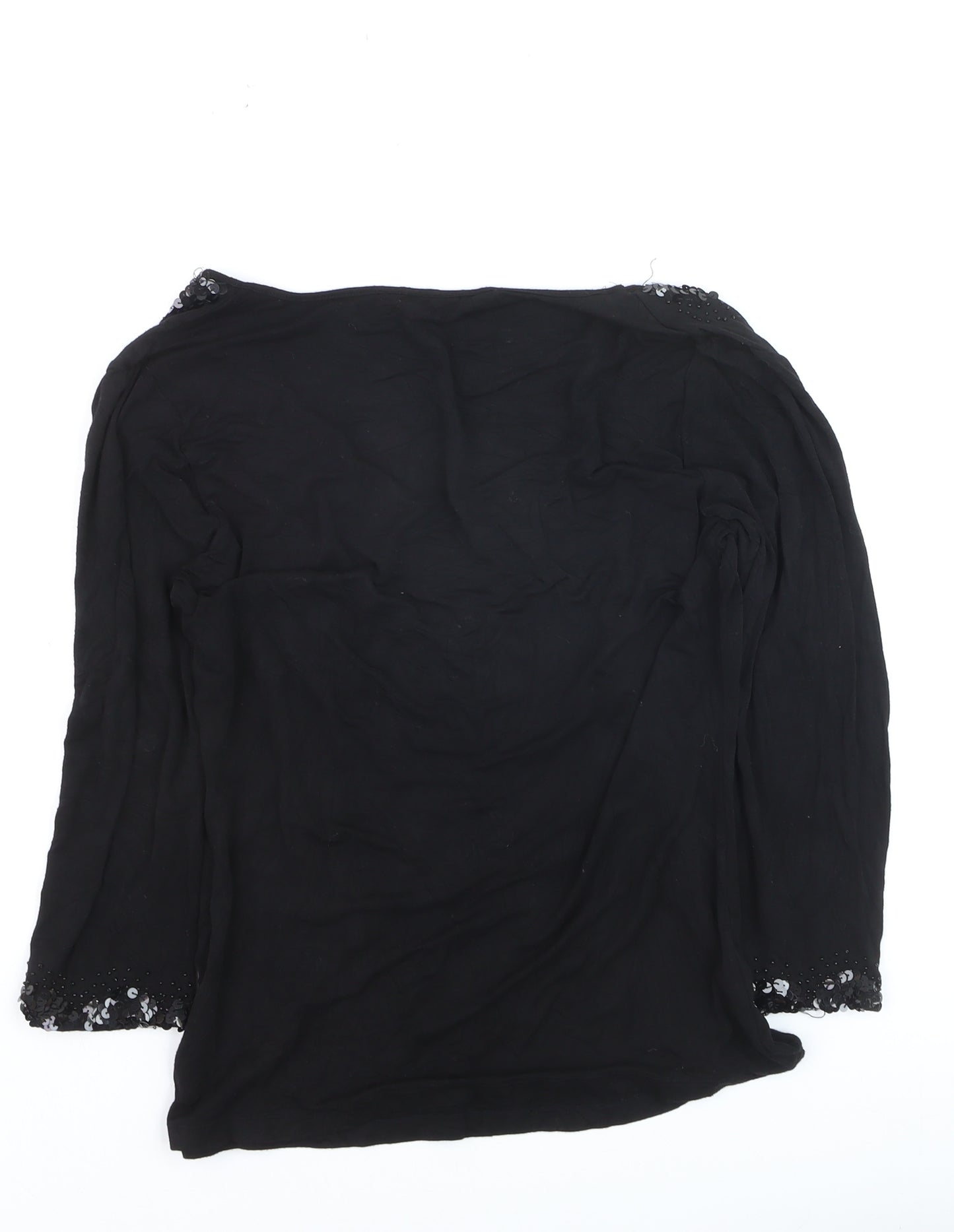 Marks and Spencer Per Una Black Beaded V-Neck Long Sleeve Tunic Blouse Size 10